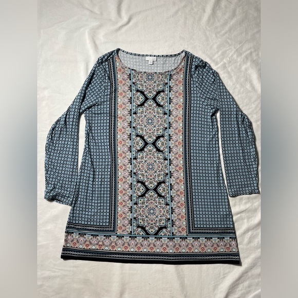 J. Jill Tops - J. Jill Damask Paisley Floral Print Long Sleeve Geometric Tunic Blouse Large
